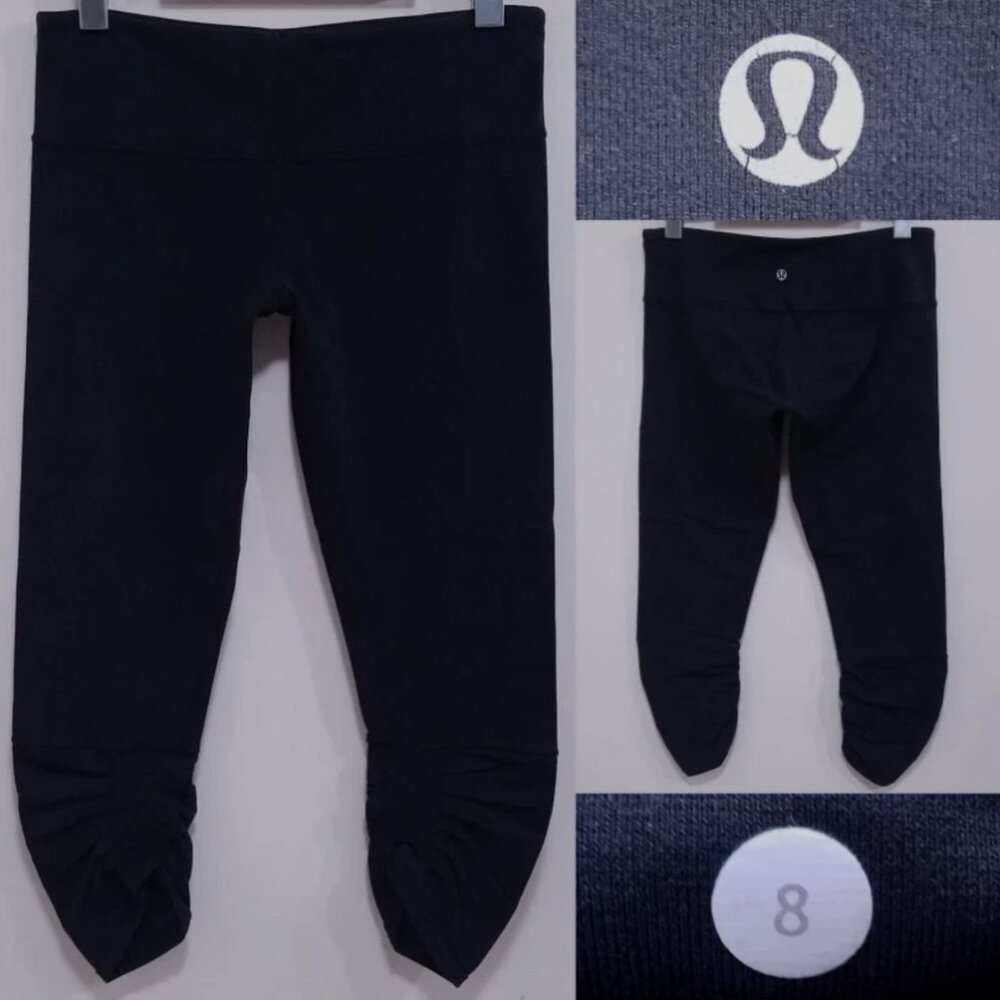 Lululemon Wunder Under Crop 8 Medium Woman's Ruched Skinny Leggings Black Capri